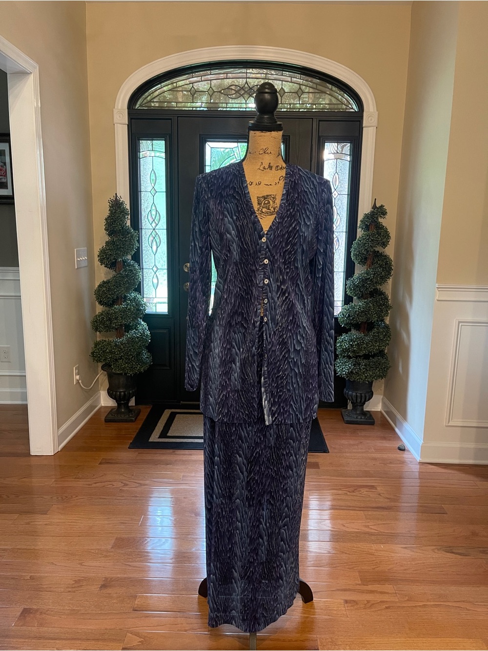 Vintage Tess 2-Piece Blue Long Sleeve Tunic & Matching Maxi Skirt Large NWT